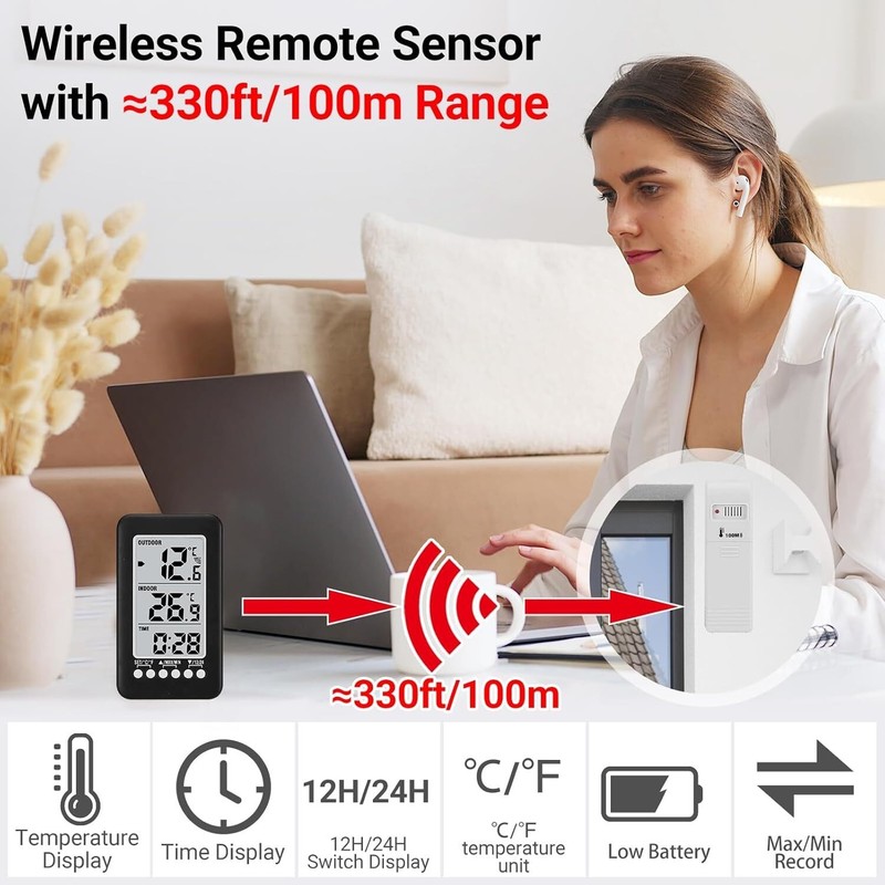 Image not found LCD Digital Thermometer Clock Indoor/Outdoor Wireless Temperatur gallery