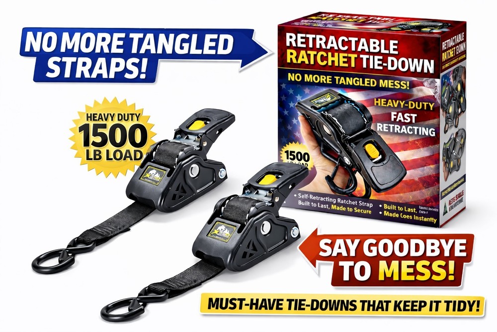 2” Retractable Ratchet Tie Down Straps – 3300lb Heavy Duty Cargo Securing