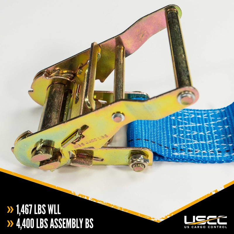 USCC 2" X 20' E Track Ratchet Strap w/Double-Fitted End - Blue 4PK gallery