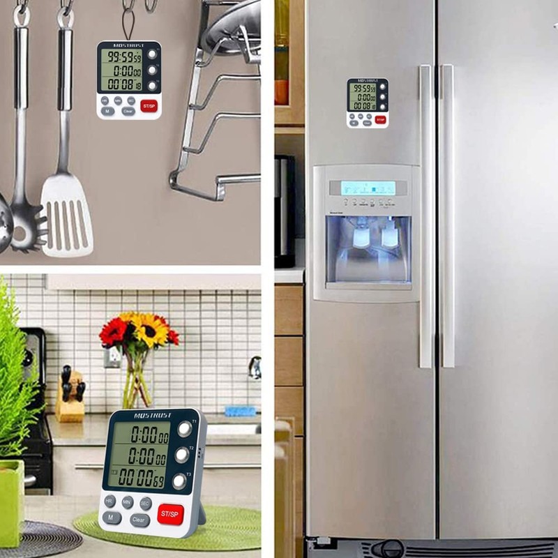 Digital Dual Kitchen Timer, 3 Channels Count UP/Down Timer, Cooking Timer, La... gallery