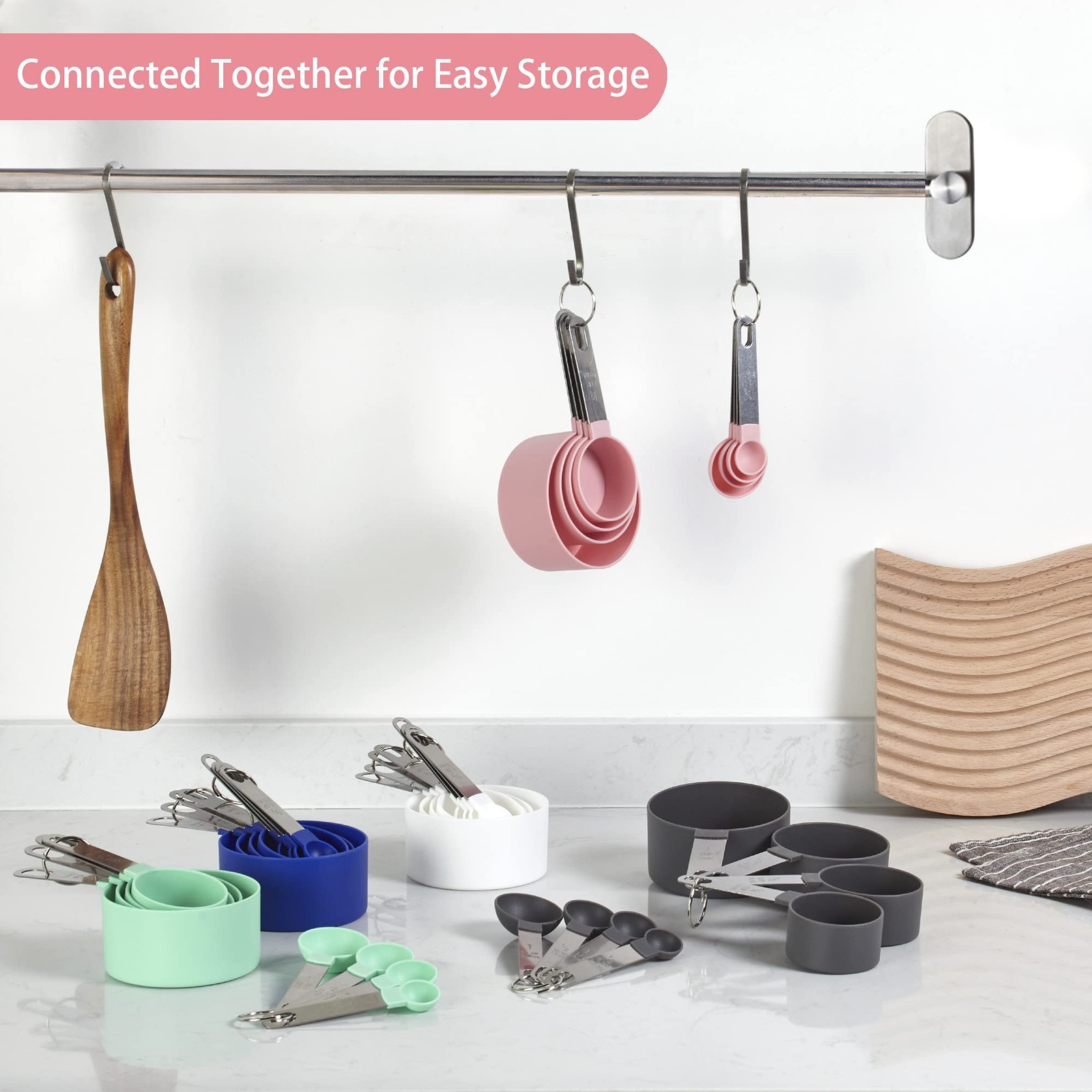 Measuring Cups And Spoons Set 10 Pcs, Stainless Steel Baking Essentials, Pink gallery