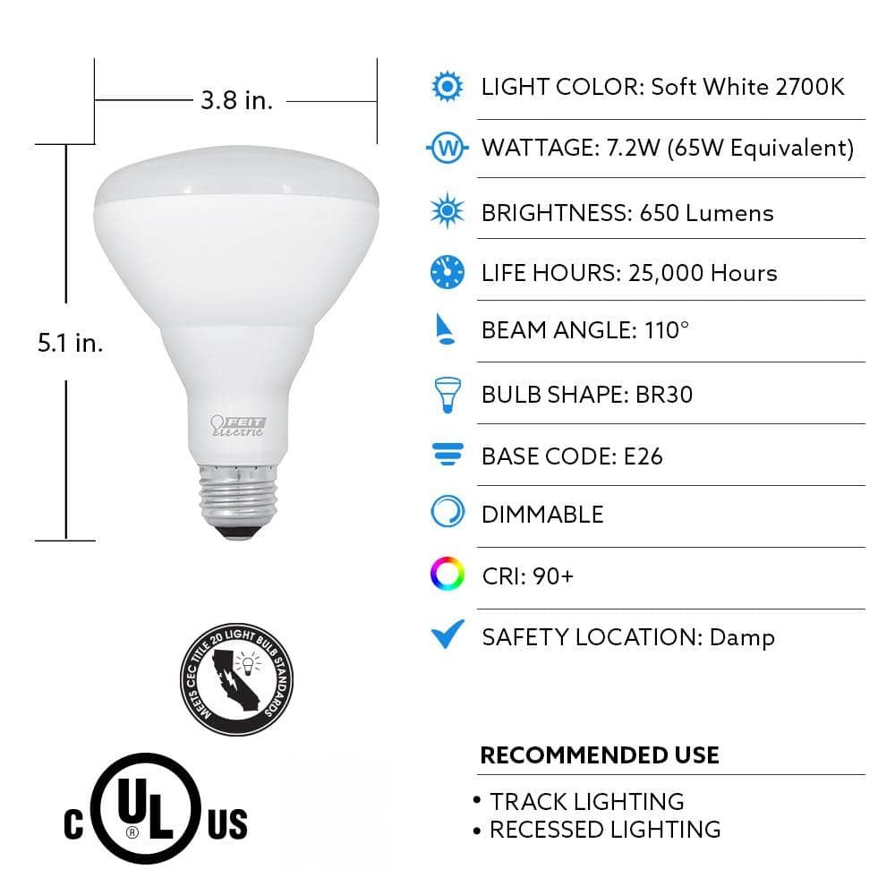 Feit Electric Flood LED Light Bulb 3 Pack BR30 Dimmable E26 Soft White 2700K gallery