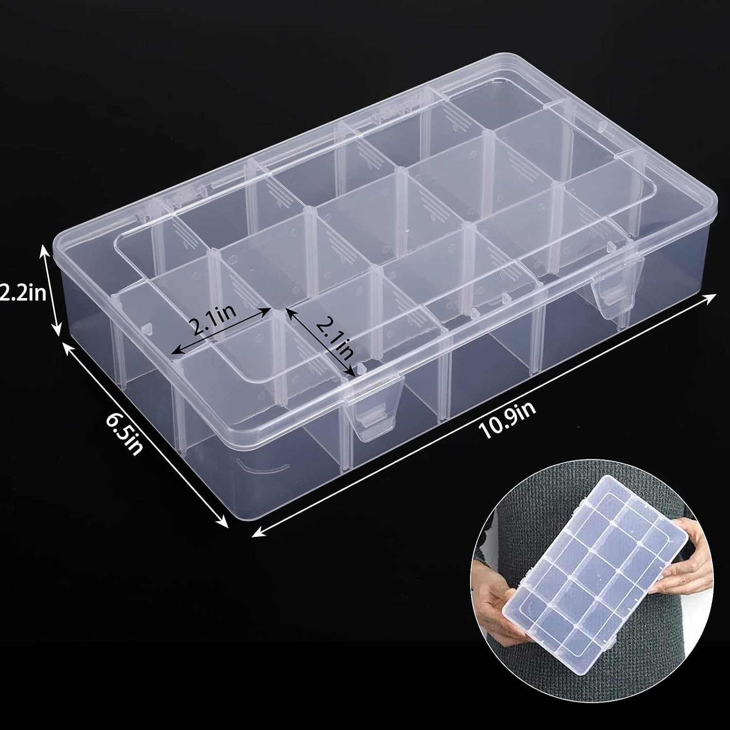 Clear Plastic Storage Organizer Box 15 Compartments Removable Dividers 3 Pack gallery