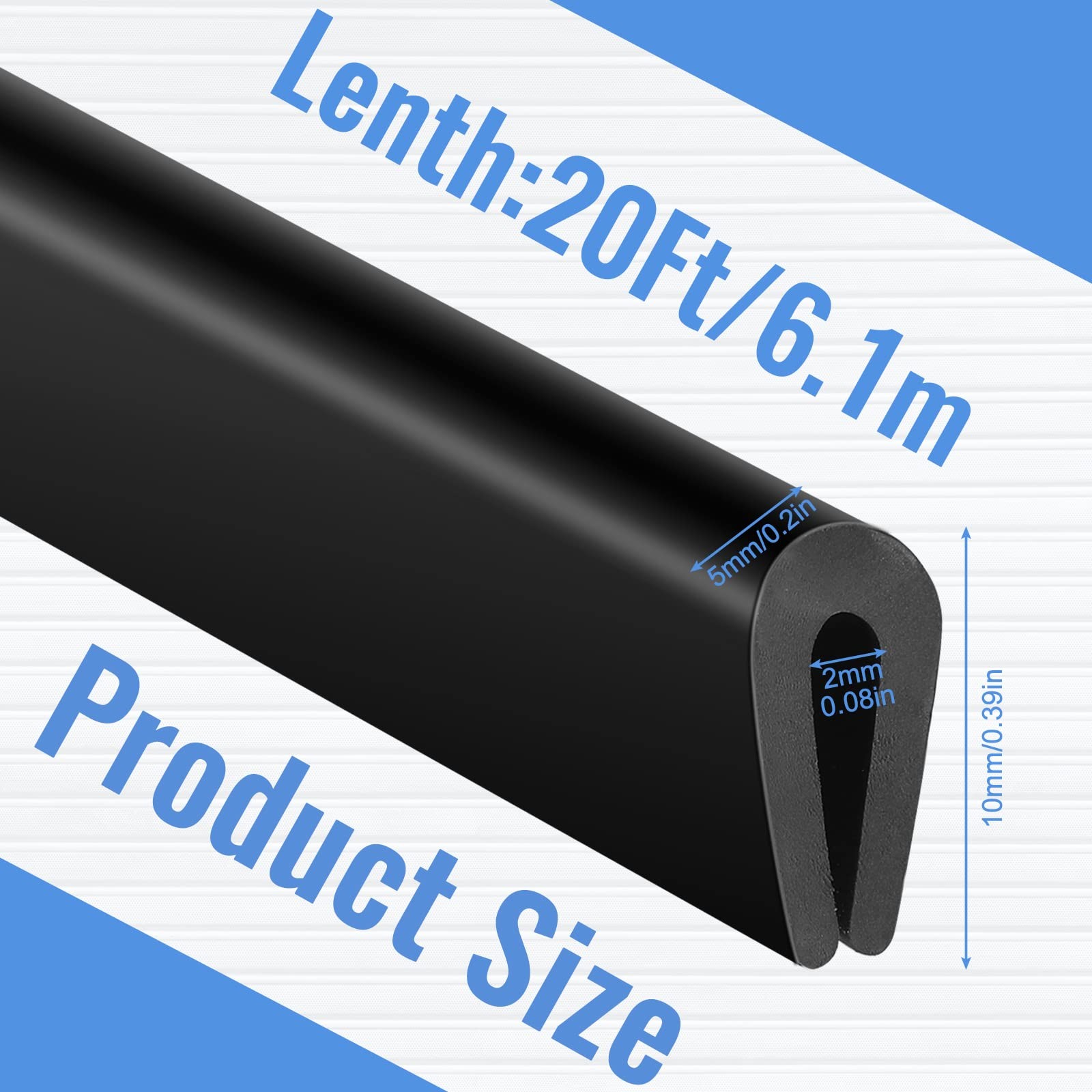 Weather Stripping Trim, Rubber U Channel 20 Feet, 1.6mm Seal, Black gallery
