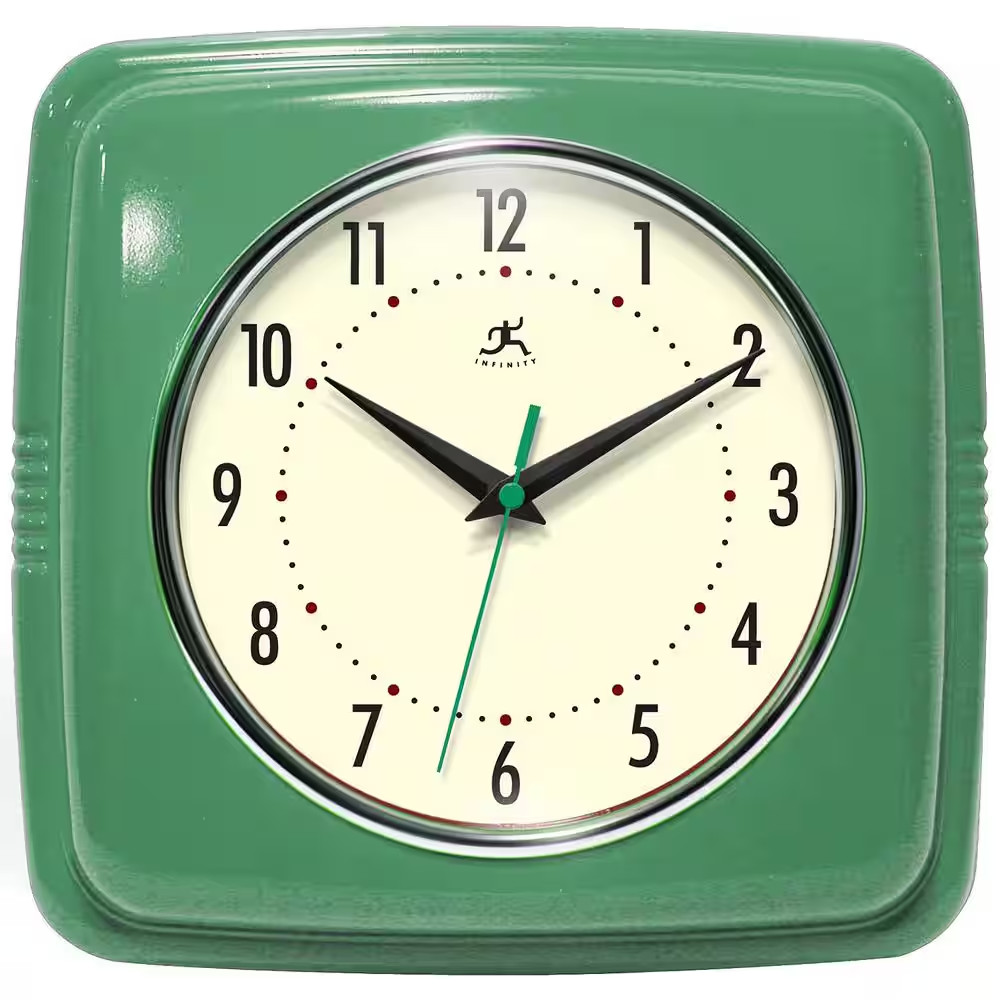 Square Silent Retro Wall Clock 9-Inch Mid Century Modern Kitchen Clock with gallery
