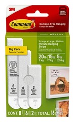 Command 20, 15, & 5 lb X-Large, Large, and Medium 16 Pairs Picture Hanging St…