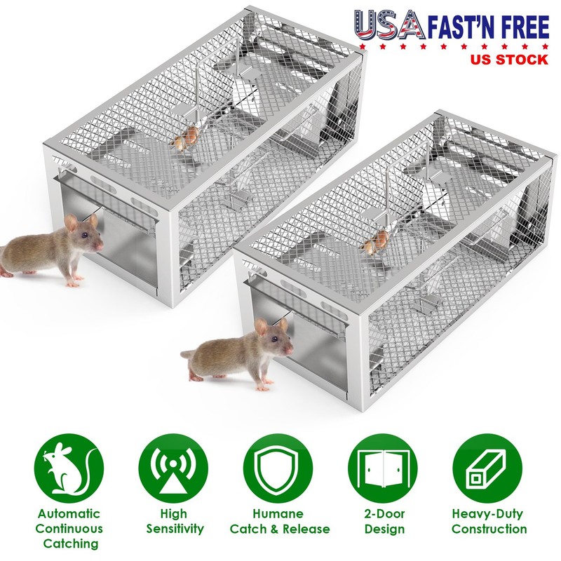 2 Pack Automatic Humane Rat Trap With Reusable Galvanized Iron Live Animal Cage gallery