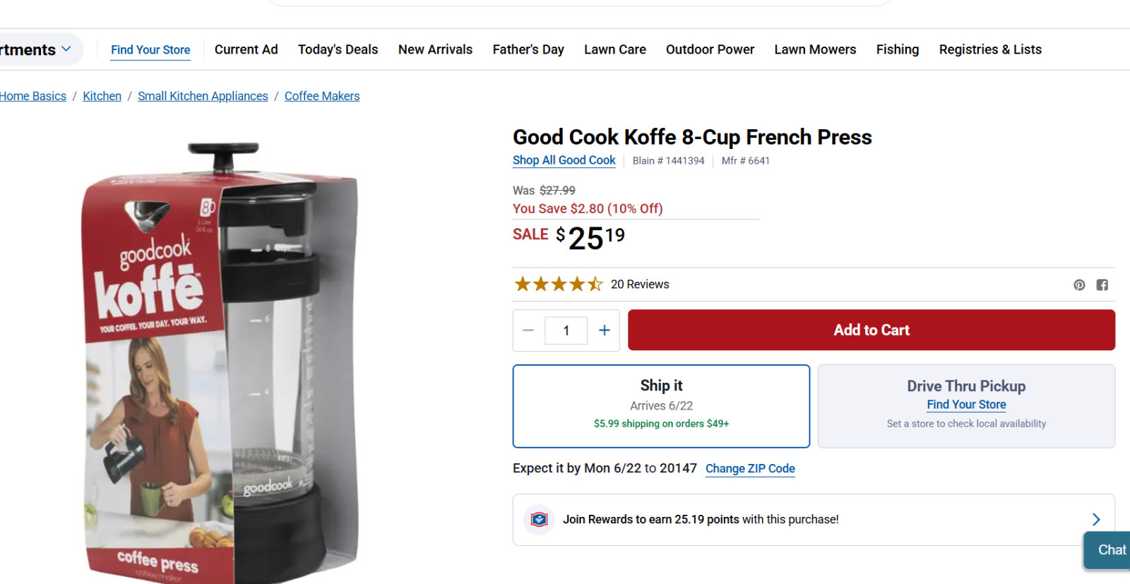 Goodcook Koffe, NEW, Coffee Press, 1 Liter, 34 Fl Oz. gallery