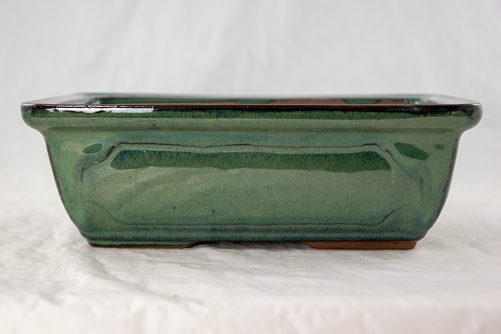 Rectangular Glazed Bonsai & Succulent Pot + Mesh 8"x 5.75"x 2.5" - Green Glazed gallery