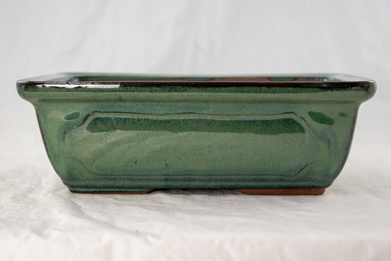 Rectangular Glazed Bonsai & Succulent Pot + Mesh 8"x 5.75"x 2.5" - Green Glazed gallery