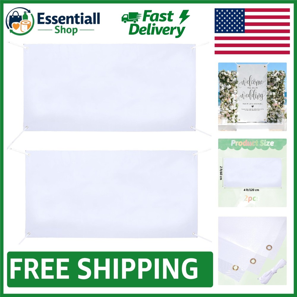 Versatile 2-Pack 2x4 Ft White Blank Banners for Indoor & Outdoor Events