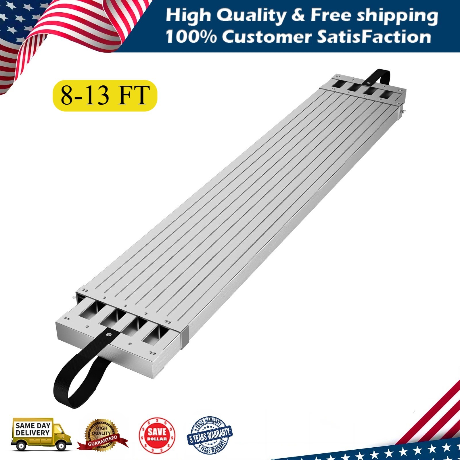 8-13ft Work Plank Aluminum Adjustable Telescoping Plank 440lbs Capacity W/Straps gallery