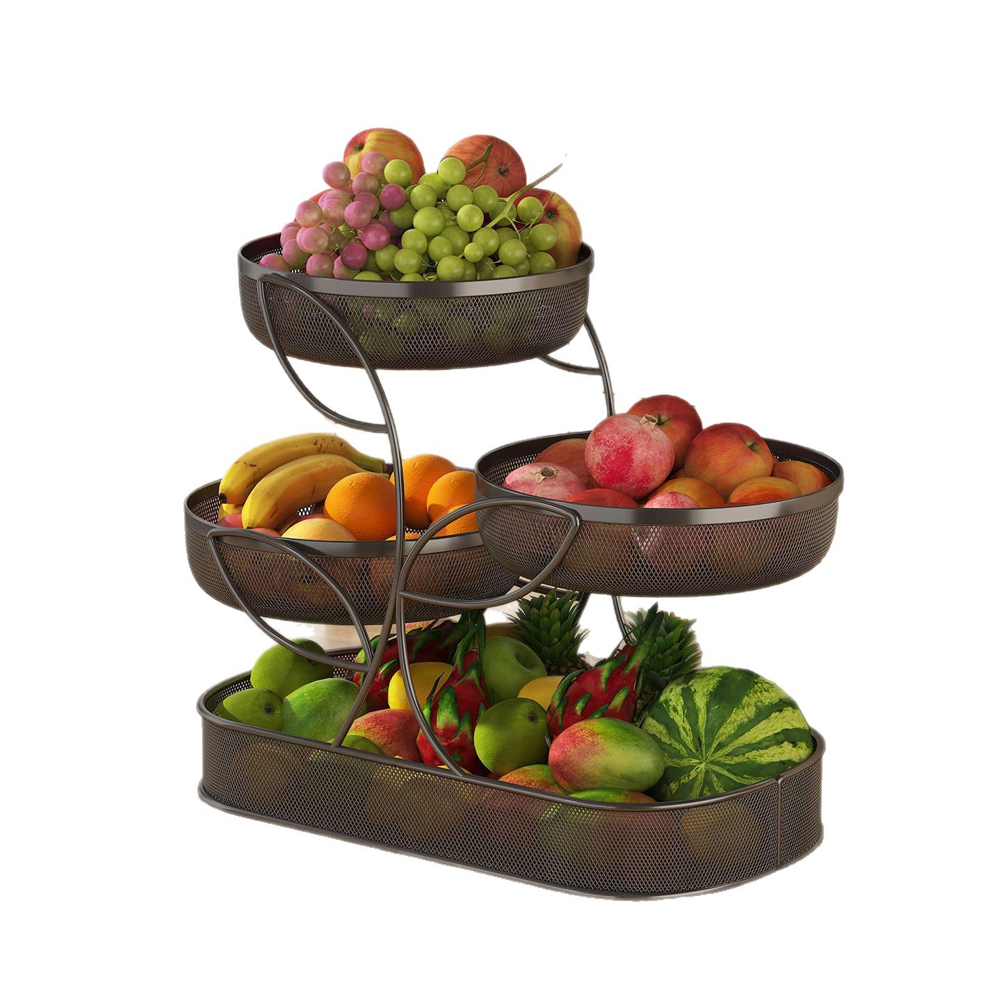 4 Tier Metal Fruit Basket Holder Dining Table Fruit Tray Kitchen Storage Rack US gallery