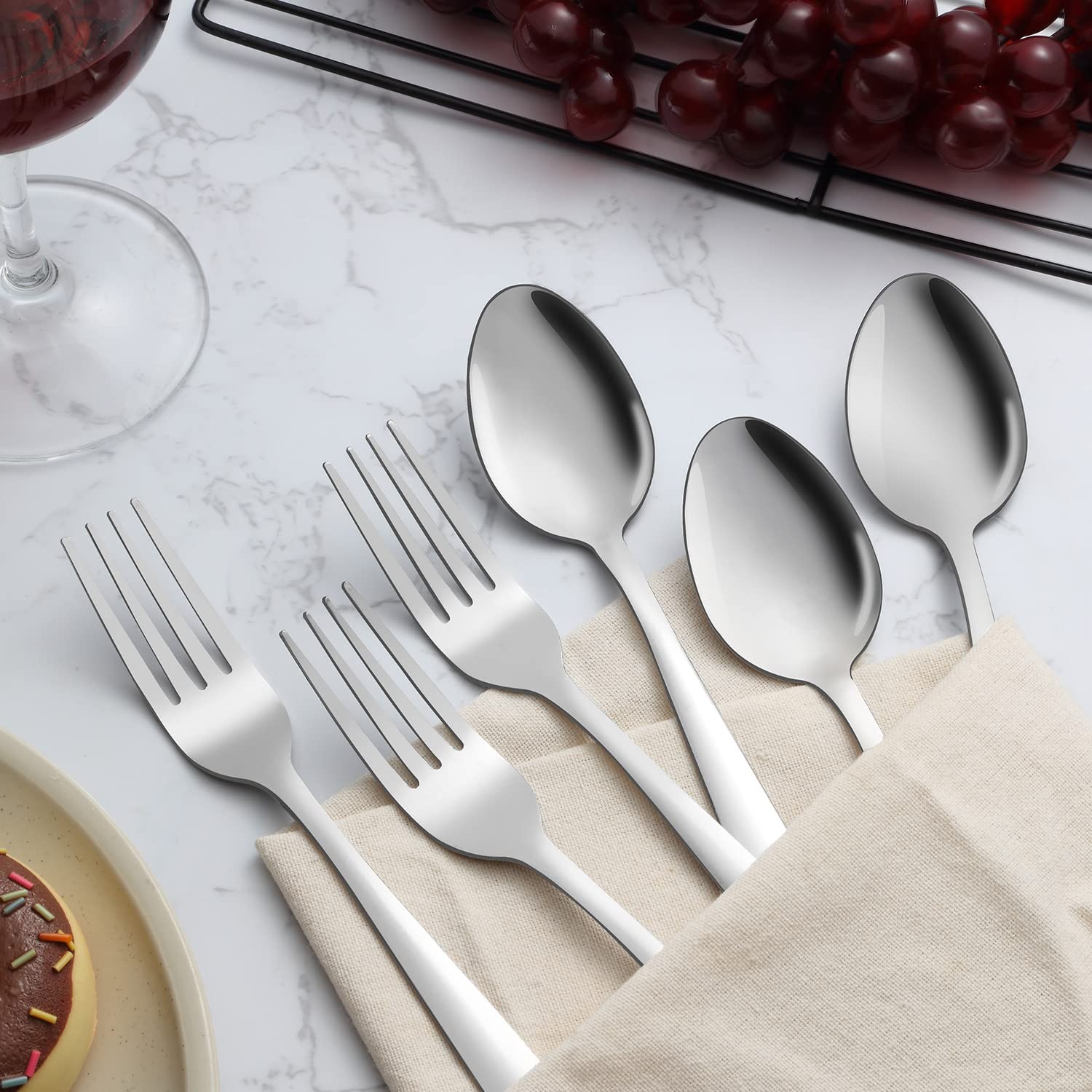 24-Piece Cutlery Set for Home and Commercial Use, 12 Forks 12 Spoons, Silver gallery