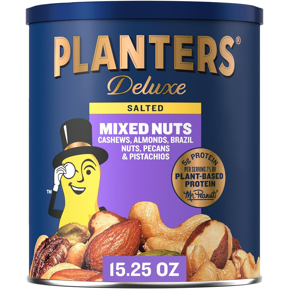 PLANTERS Deluxe Mixed Nuts - Roasted Cashews, Almonds, Brazil Nuts, Pistachios,
