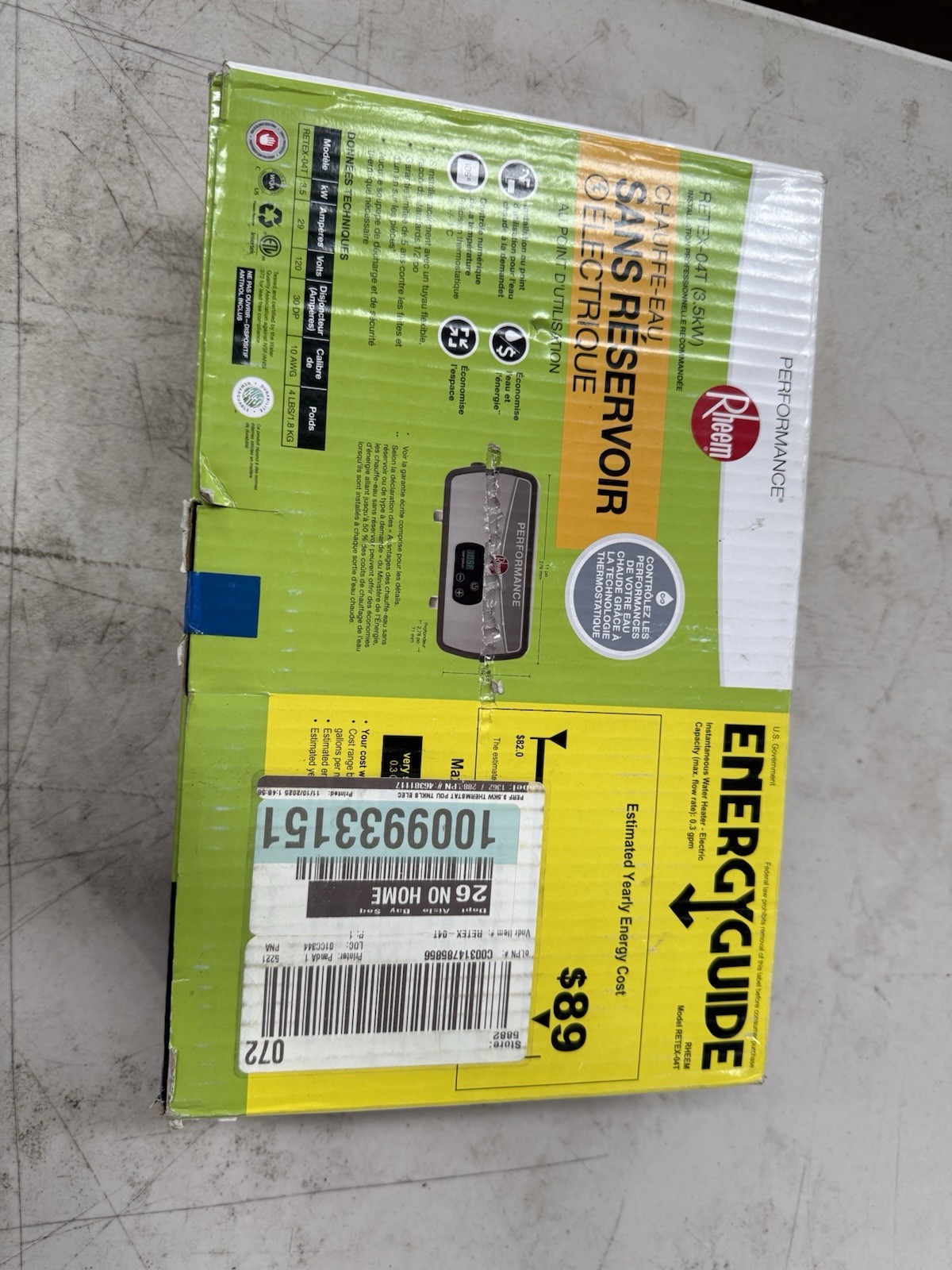 Rheem Performance Electric Tankless Water Heater RETEX-04T 3.5KW New Open Box gallery