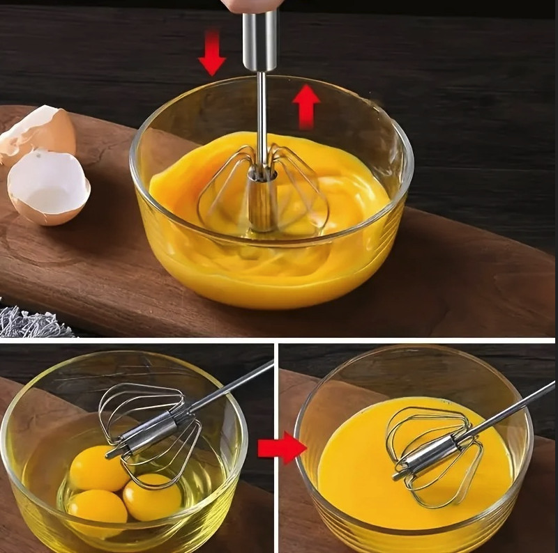 1pc Stainless Steel Semi Automatic Egg Beater Hand Push Mixer - NEW gallery