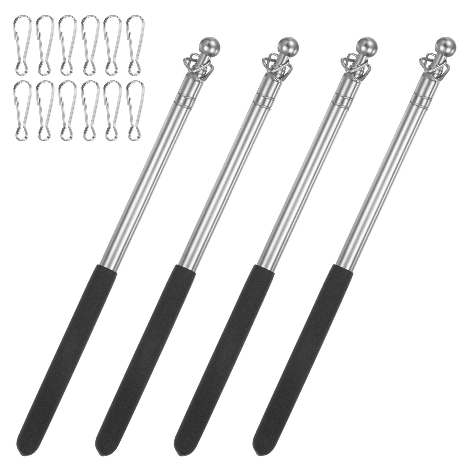 4-Pack 3.28Ft/1M Telescopic Flag Pole with Clips Black gallery
