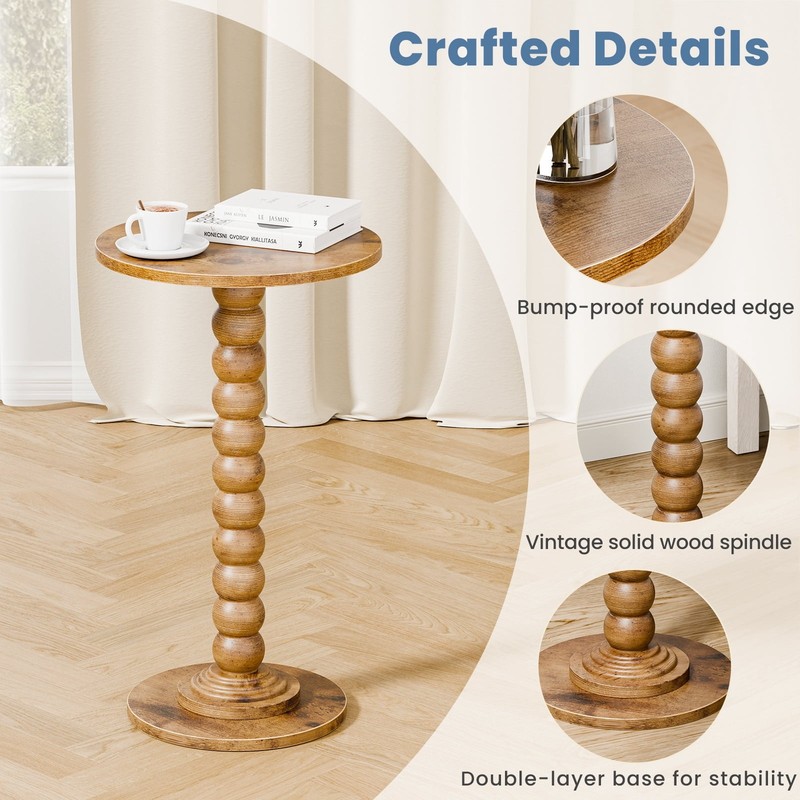 Modern Round Side Table,Accent End Table with Solid Wood Spindle,Small Drink gallery