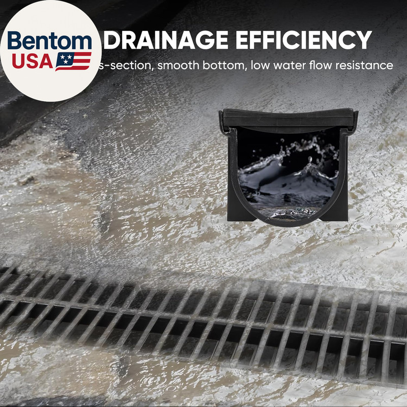 Trench Drain System, Channel Drain with Plastic Grate, 5.9X5.1-Inch HDPE Drainag gallery