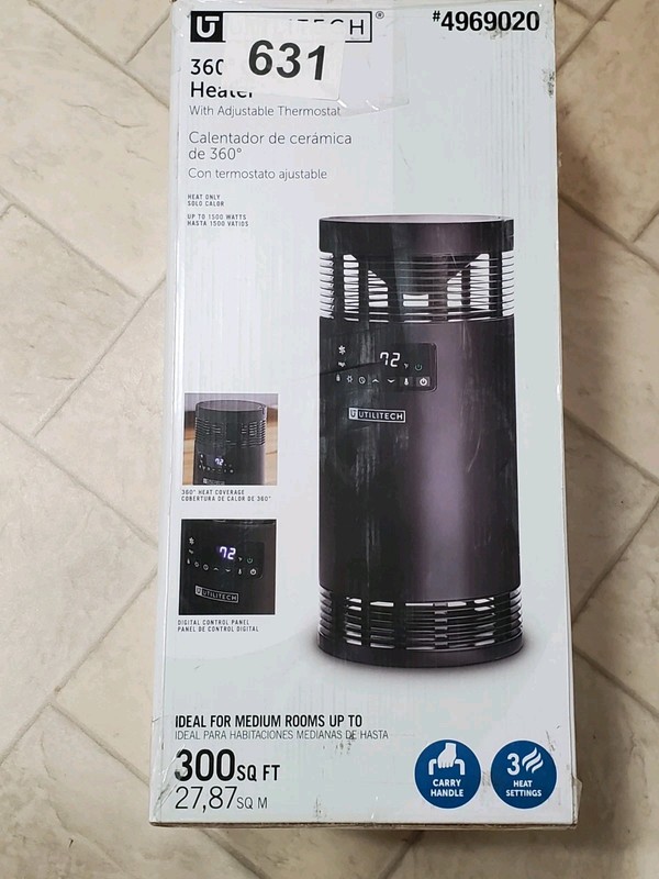 Utilitech 360' Ceramic Heater Adjustable Digital Thermostat 1500w 300sqft Remote gallery