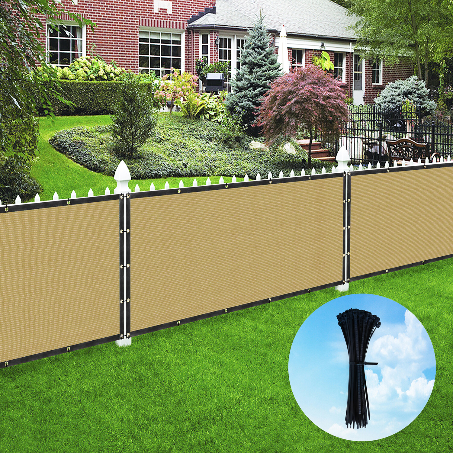 Houssity 8 FT Beige Privacy Screen for Chain Link Fence Carport Garden Farm gallery