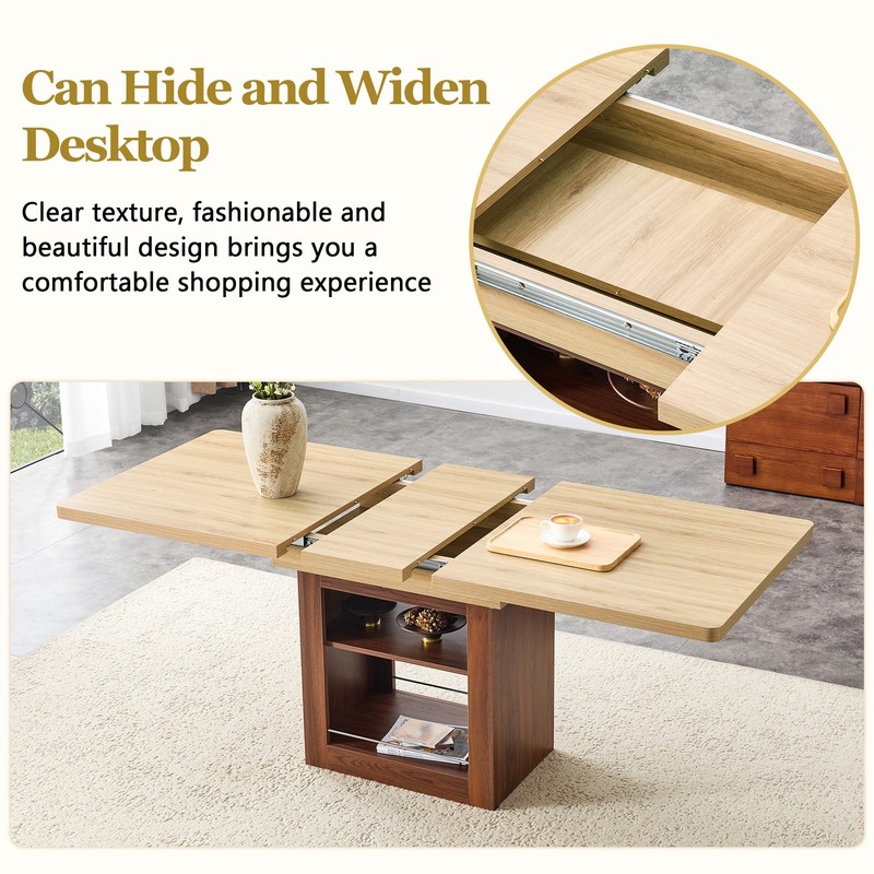 Expandable Dining Table w/storage space,59" to 71" kitchen Dining Table Walnut gallery