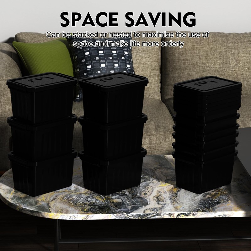 6 Quart Latching Bin with Handle, Black Plastic Storage Box Containers, 6 Packs gallery