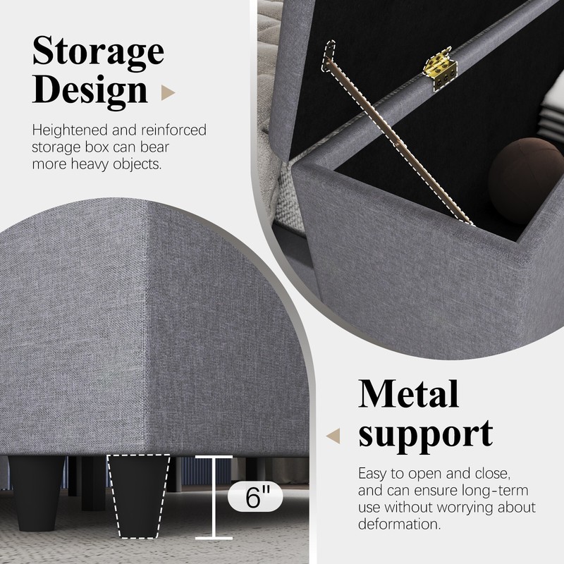 Queen/Full Bed Frame with Storage/Upholstered Headboard with Charging Station gallery