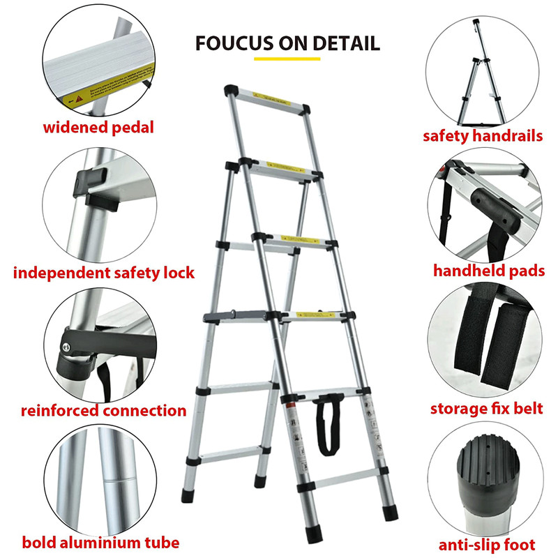 A-frame Folding Telescopic Ladder Multi Steps Multi-Purpose Aluminum Roof Climb gallery