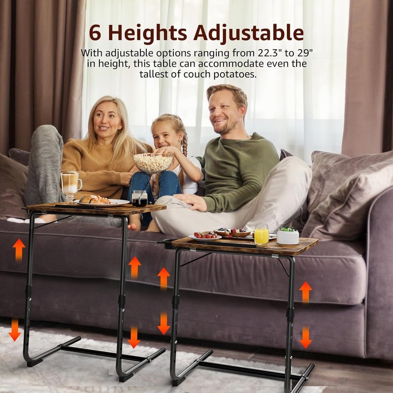 Folding TV Tray Table Adjustable Slim Modern Dinner Stand with Cup Holder gallery