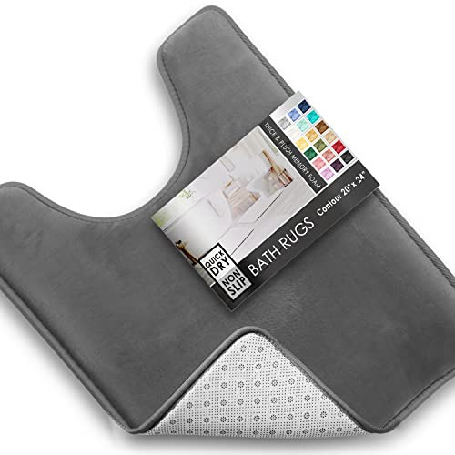 Bathroom Rugs, Velvet Memory Foam Bath Mat, Non-Slip, Solid Grey Contour gallery