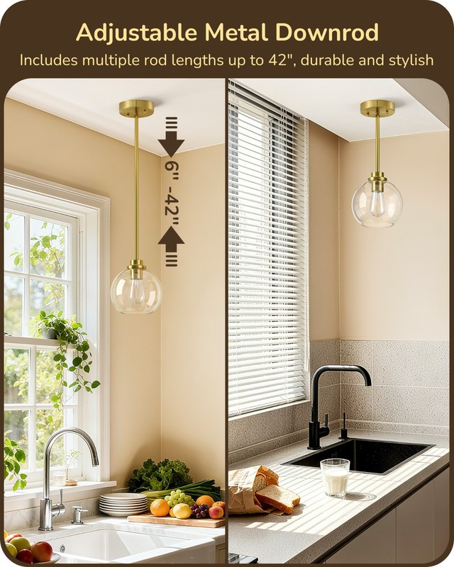 3 Pack Pendant Lights Kitchen Island,Modern Gold Hanging Light Fixture Metal Rod gallery