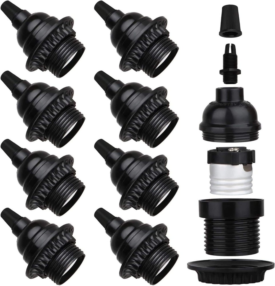 Zevnico 8 Pack E26 E27 Light Sockets, Black Medium Screw Base with Shade Ring...