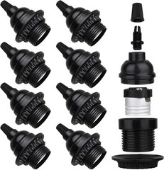 Zevnico 8 Pack E26 E27 Light Sockets, Black Medium Screw Base with Shade Ring…