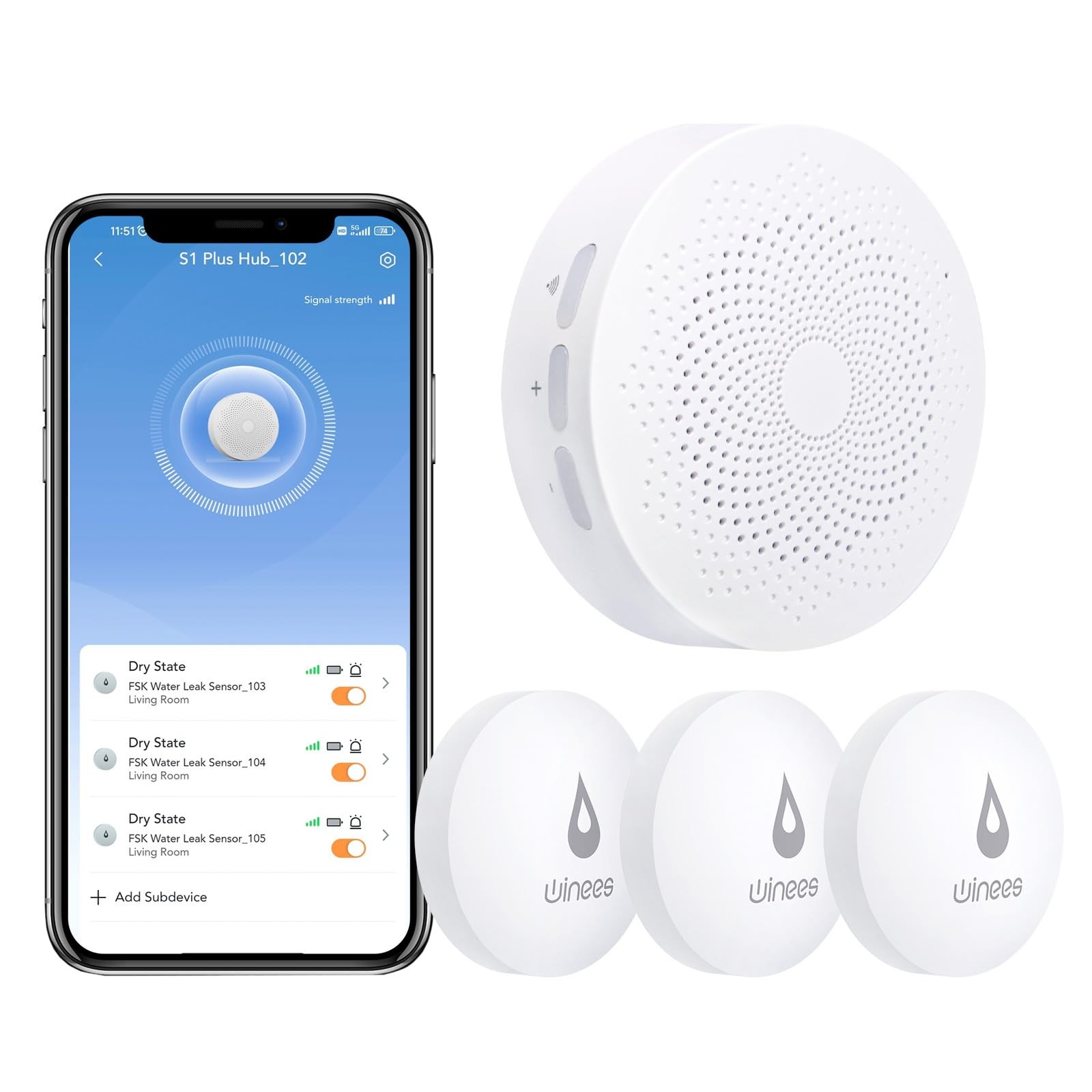 Water Detector WiFi 3 Pack Leak Alert Alarm 100dB Winees S1 Pro Adjustable 100M gallery
