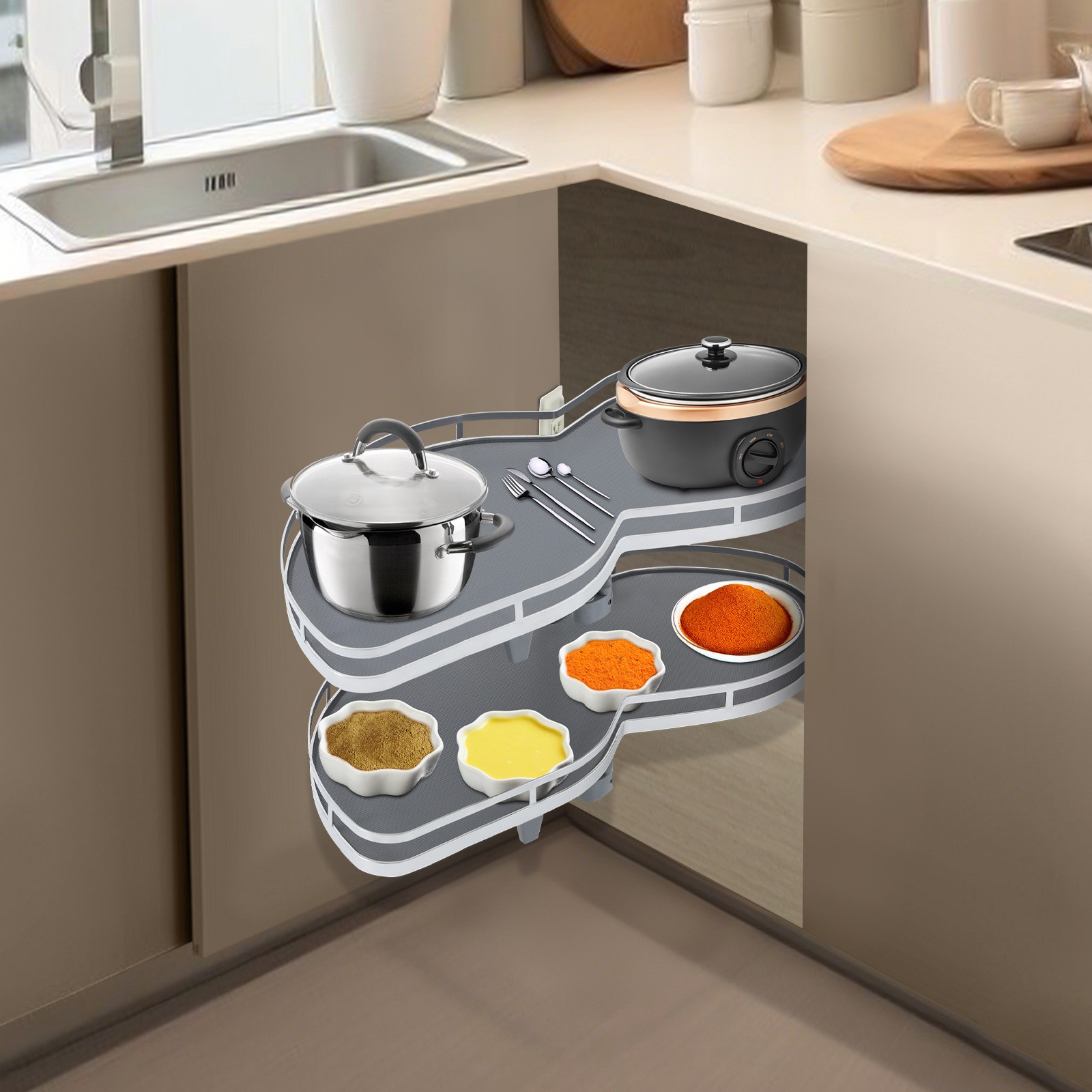 Kitchen Blind Corner Cabinet Pull Out Shelves 2-Tier Left Pull-out Organizer gallery