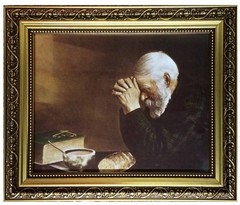 Daily Bread Man Praying at Dinner Table Grace Framed Art Print
