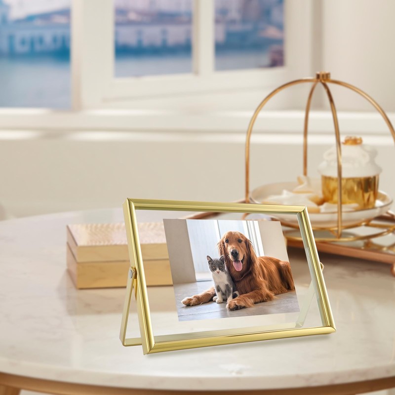Gold Floating Frame 4x6 Inch Horizontal Fits 1x2/2x3/3x5 Picture Tabletop gallery