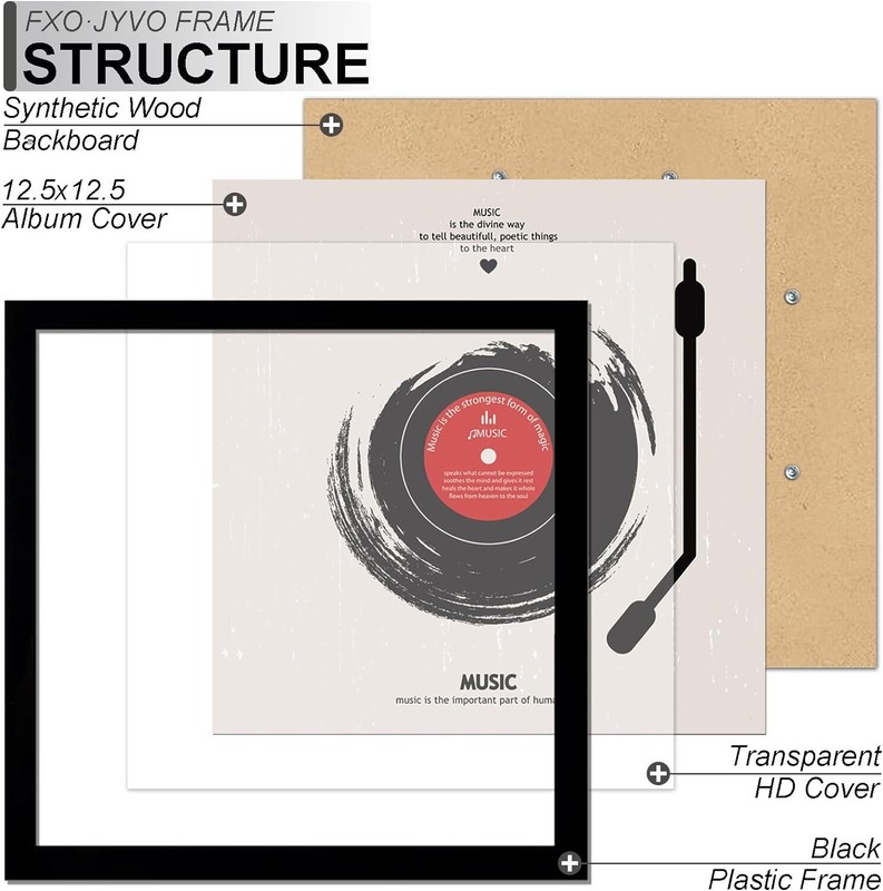 Vinyl Record Frame for the Wall Display Album Cover 125 125x1251PACK Black gallery