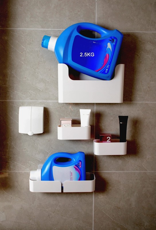 Adhesive Wall Mounted Shelves, Durable ABS Plastic Hanging Storage Bins White... gallery
