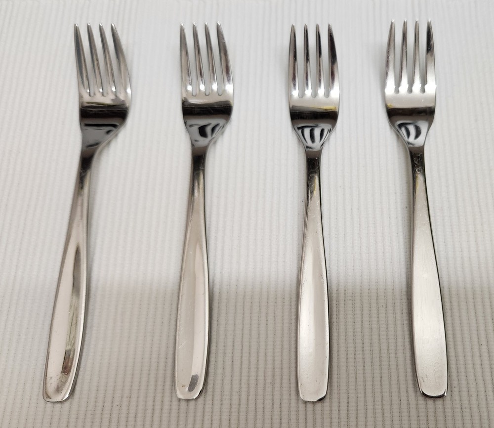 Russel Wright Oneida 18/10 Stainless Steel Flatware - Four Salad Forks 6 1/2" L