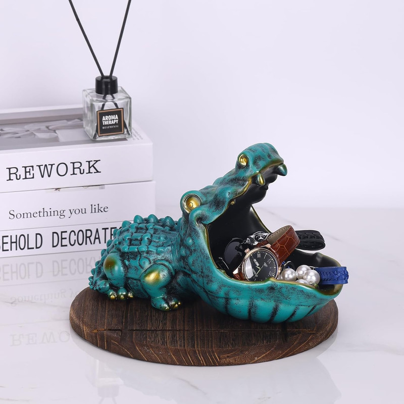 LCCCK Crocodile Candy Dish, Fun Crocodile Statue Key Bowl for Entryway Table, Gr gallery