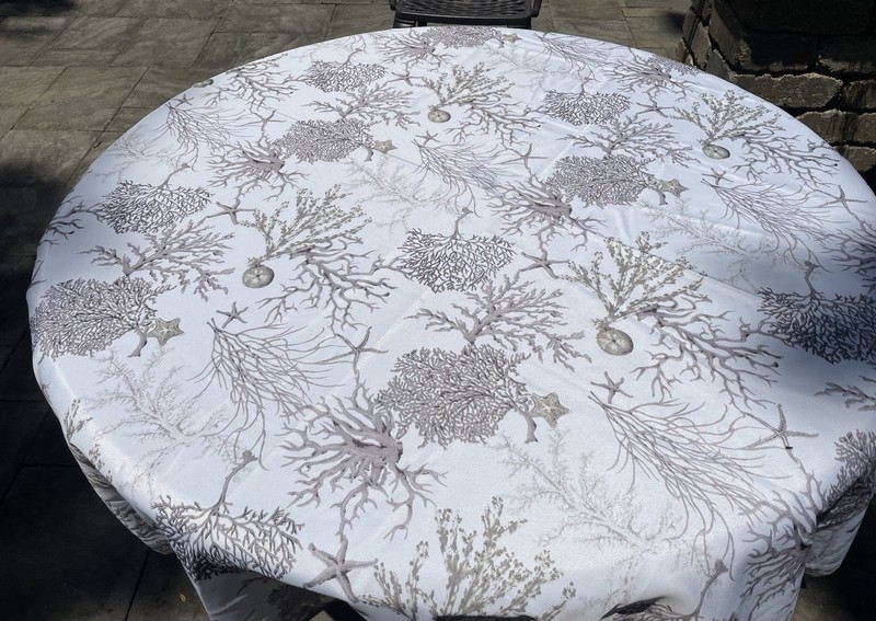 70” Round Polyester Tablecloth White-Neutral Colors Coastal, Beach, Ocean France gallery