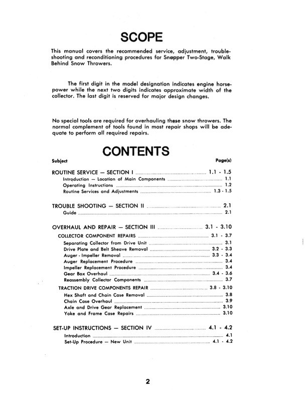 Service Manual Snapper Two-Stage Large-Frame 5, 8 & 10 HP Snow Throwers gallery