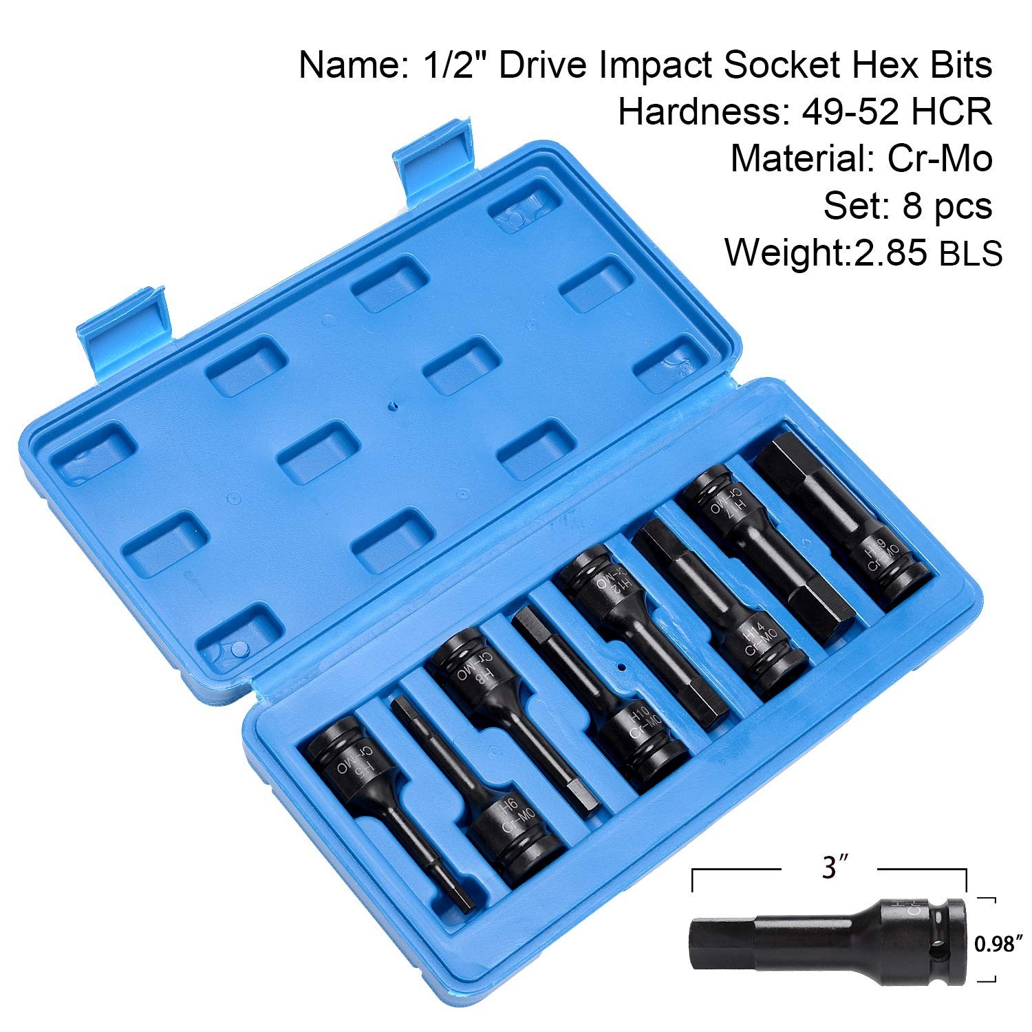1/2 Inch Drive Impact Hex Allen Bit Socket Set, Metric 8-Piece H5-H19 Cr-Mo O... gallery