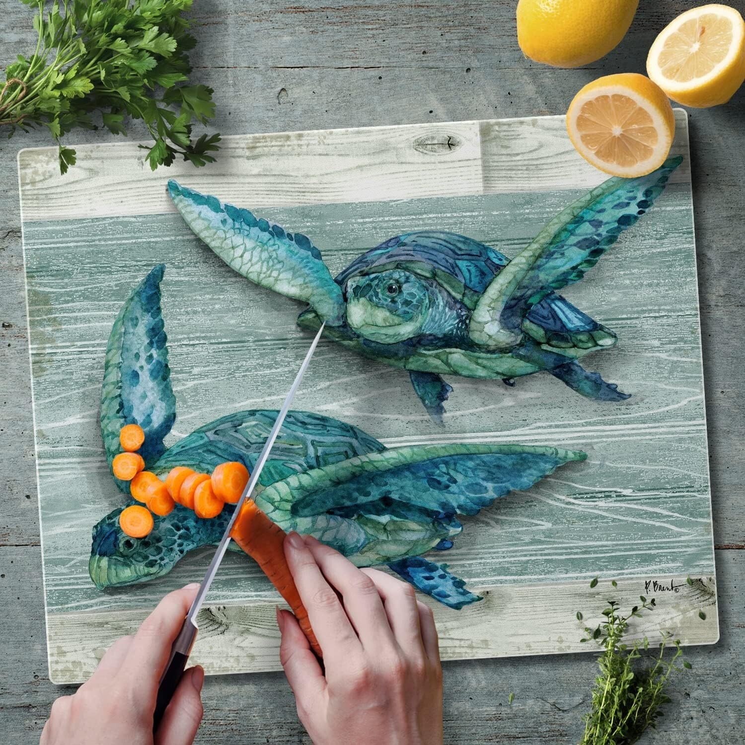 Counterart Glass Cutting Board Counter Saver 12"x15" , Northpoint Turtles gallery