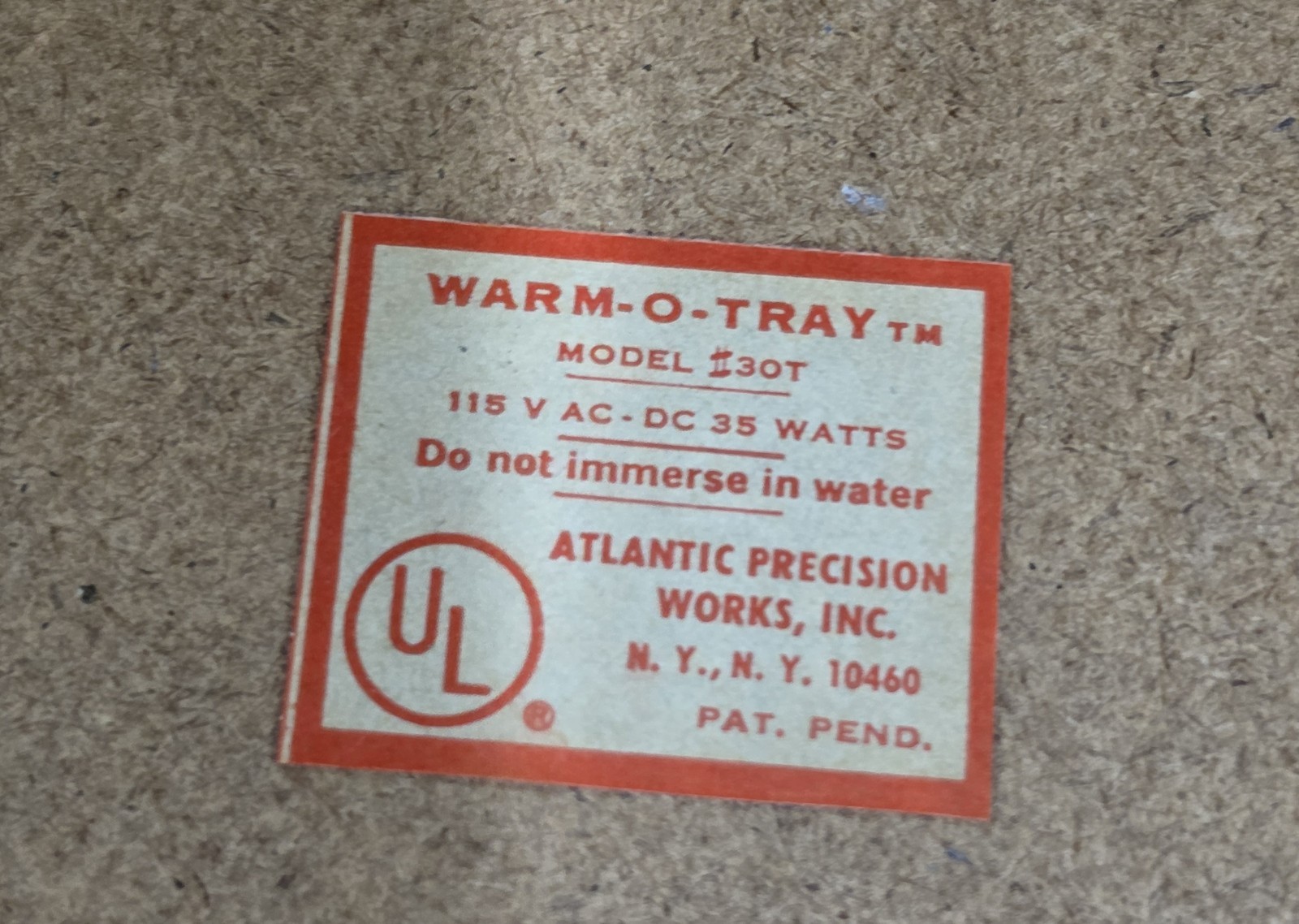 VIntage Atlantic Precision Works Warm-O-Tray Electric Warming Tray 35W 6in gallery