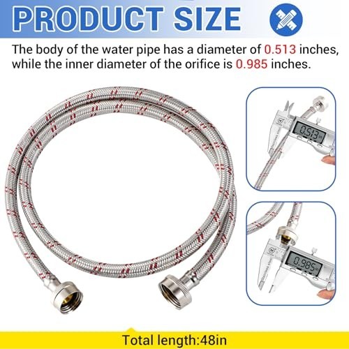 4 Ft Washing Machine Hoses, 2 Pack Premium Stainless Steel Washer Hose, Explosio gallery
