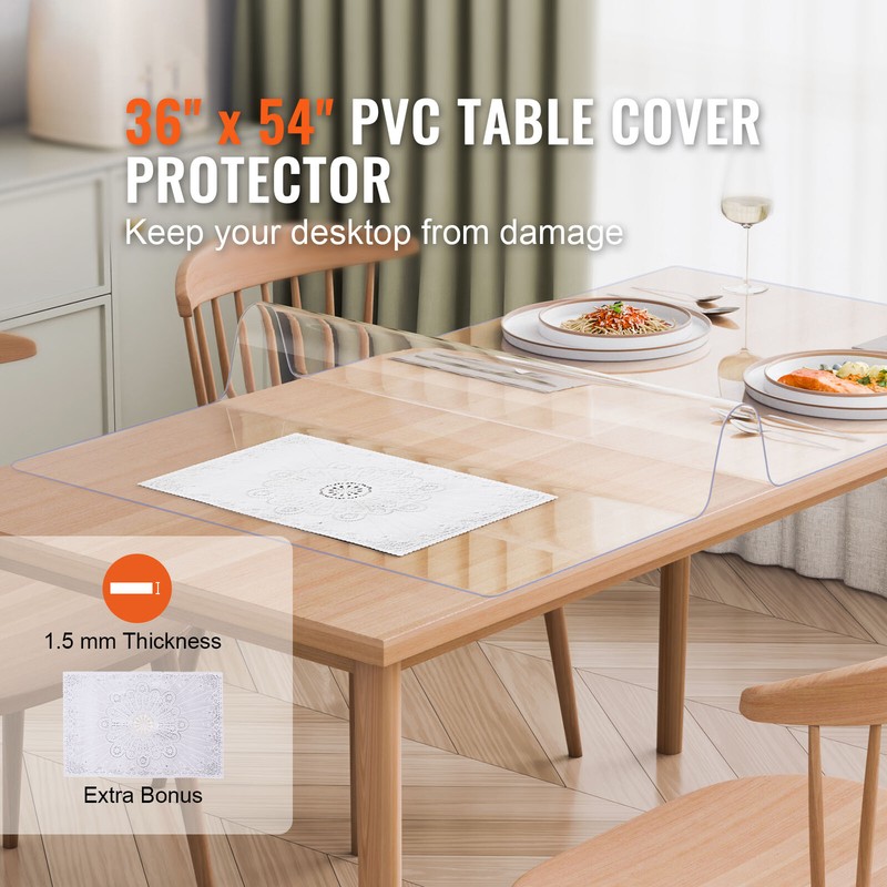 VEVOR PVC Table Protector 36x54 Inch Clear Plastic Desk Protector 1.5mm Thick gallery